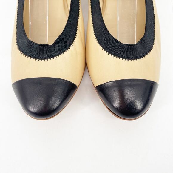 Chanel Retro y2k Beige & Black CC Cap Toe Leather Mary Jane Strap Heels EU 38.5 - Picture 7 of 12